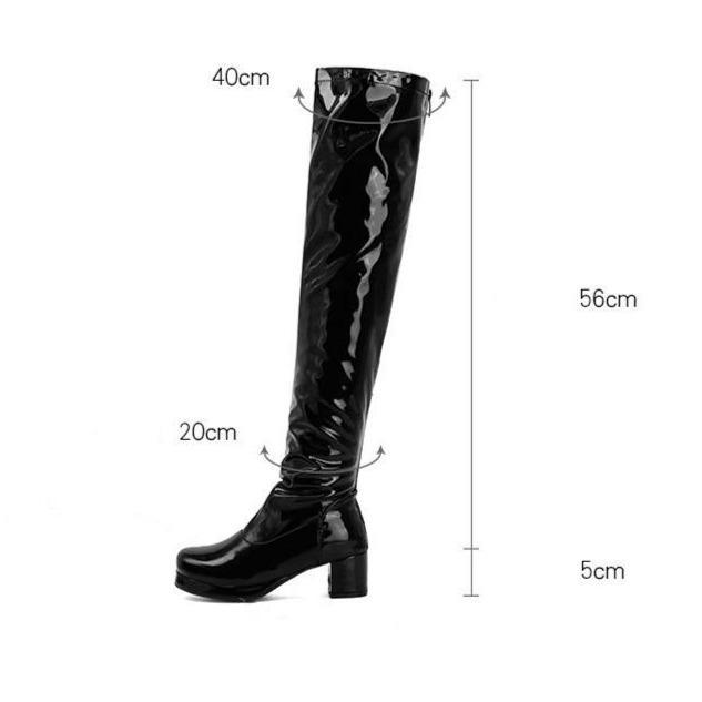 Women's Knee High Boots Patent Leather Zipper Thick Bottom High Heeled