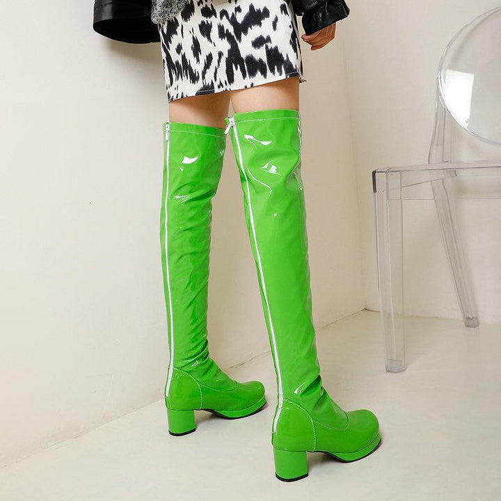 Women's Knee High Boots Patent Leather Zipper Thick Bottom High Heeled