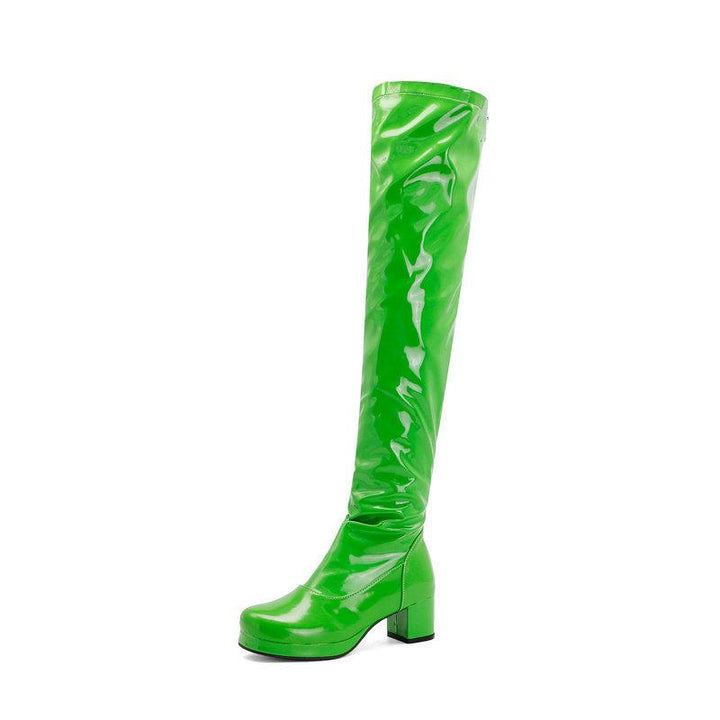 Women's Knee High Boots Patent Leather Zipper Thick Bottom High Heeled