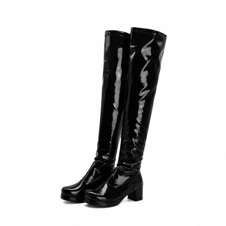 Women's Knee High Boots Patent Leather Zipper Thick Bottom High Heeled