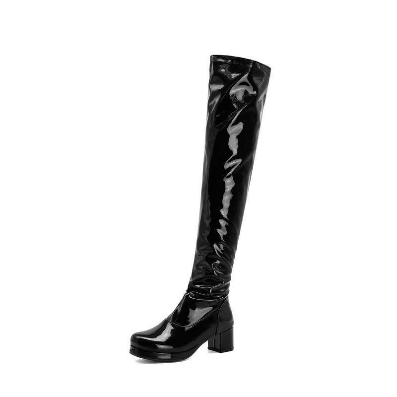Women's Knee High Boots Patent Leather Zipper Thick Bottom High Heeled