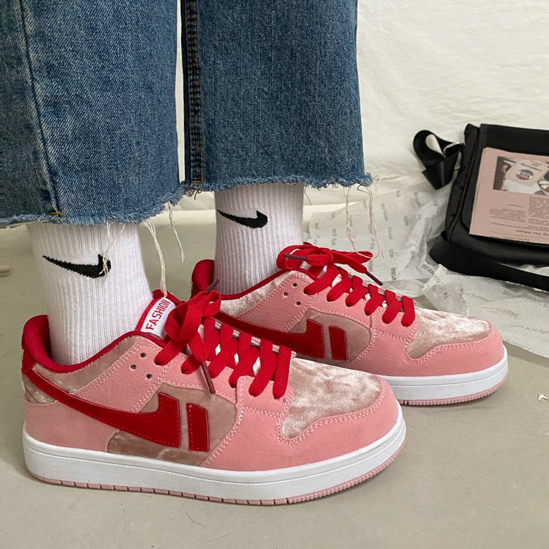Cute Pink Blue Velour Retro Japanese Sneakers Shoe