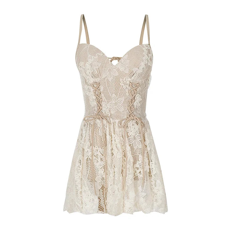 Floral Print Lace Up Swimdress Swimsuit