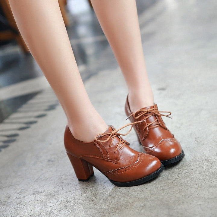 Oxford Shoes for Women Lace-up Chunky Dress Pump Shoes