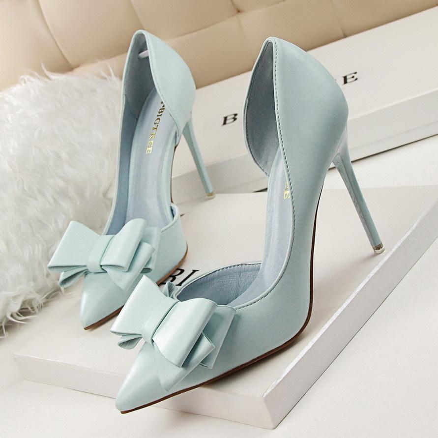 Pointed Toe Bowknot Heels Formal Shoes, Womens Dress Shoes