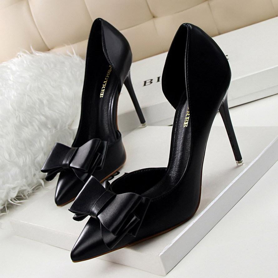 Pointed Toe Bowknot Heels Formal Shoes, Womens Dress Shoes