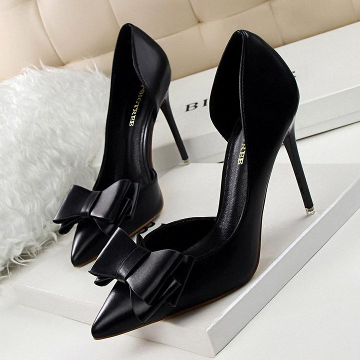 Pointed Toe Bowknot Heels Formal Shoes, Womens Dress Shoes