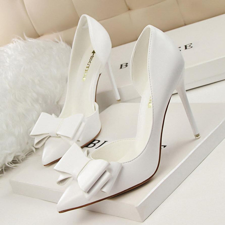 Pointed Toe Bowknot Heels Formal Shoes, Womens Dress Shoes