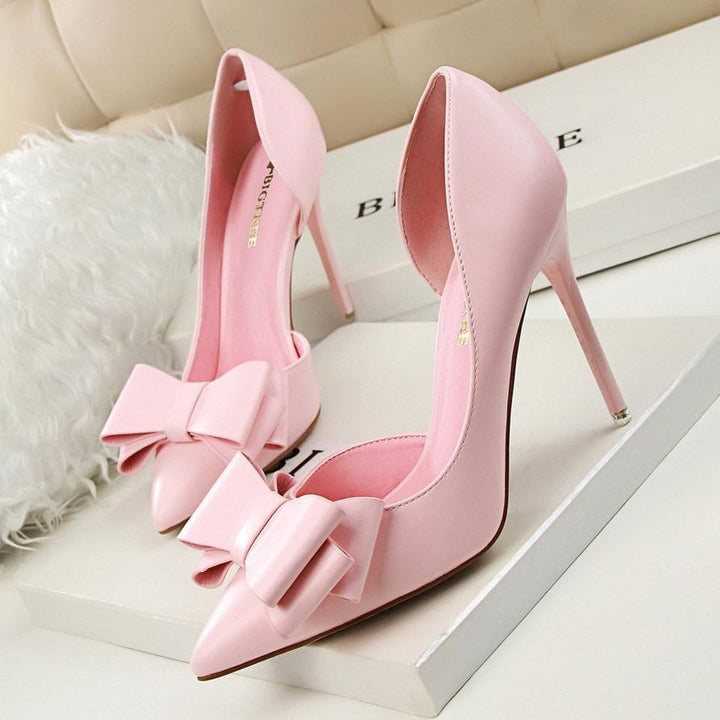 Pointed Toe Bowknot Heels Formal Shoes, Womens Dress Shoes