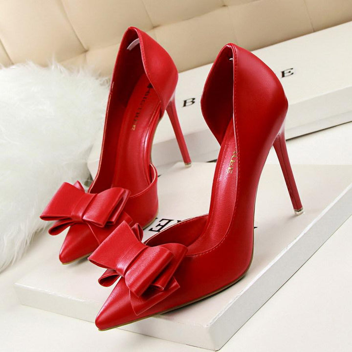 Pointed Toe Bowknot Heels Formal Shoes, Womens Dress Shoes