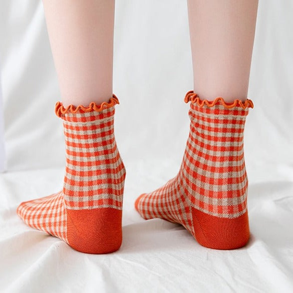 3 Pairs Cute Plaid Cotton Socks for Women