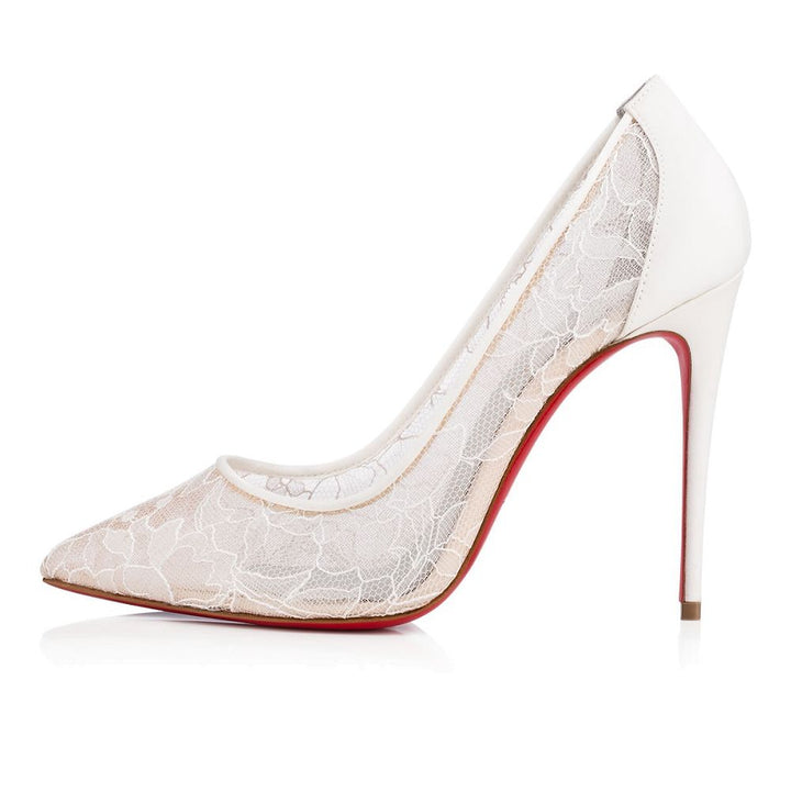 White Wedding Pump Shoes Lace Hollow Out High Heel Stiletto