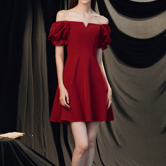 Homecoming Dresses Simple Burgundy Satin Short Prom Dress, Cocktail Dress