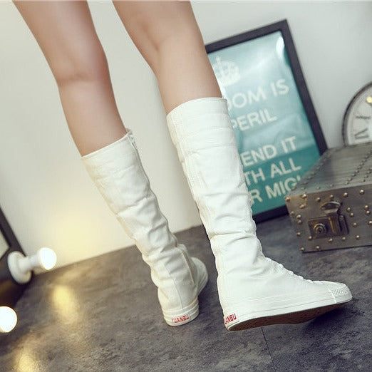Womens Fashion Lace Up Canvas Zip Boots Shoes