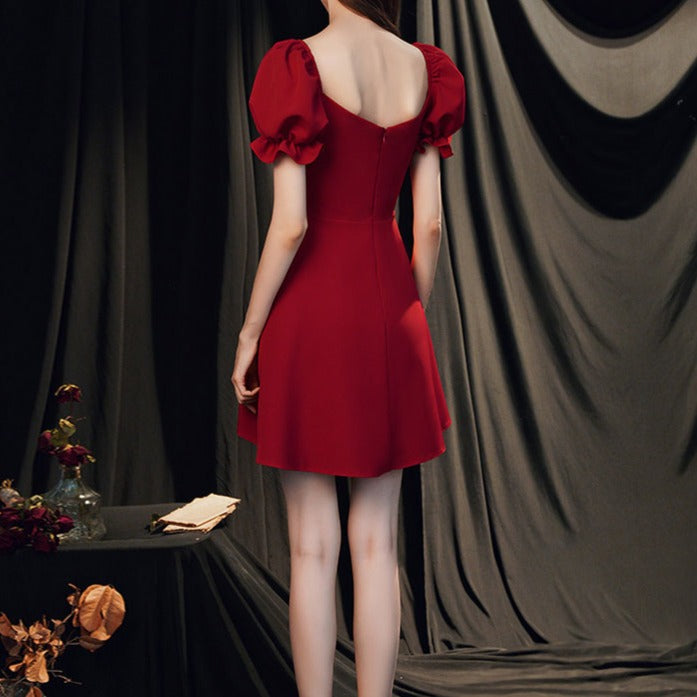 Homecoming Dresses Simple Burgundy Satin Short Prom Dress, Cocktail Dress