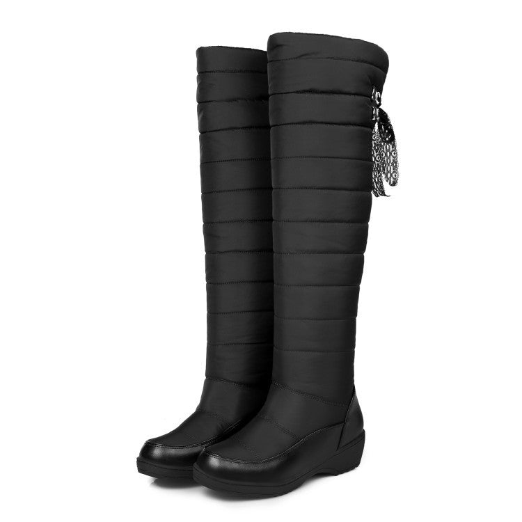 Winter Down Knee High Snow Boots Wedge Heels Shoes for Woman