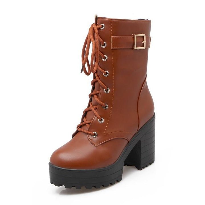 Women Platform Chunky High Heel PU Martin Boots