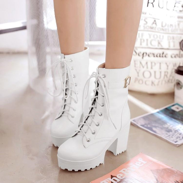 Women Platform Chunky High Heel PU Martin Boots