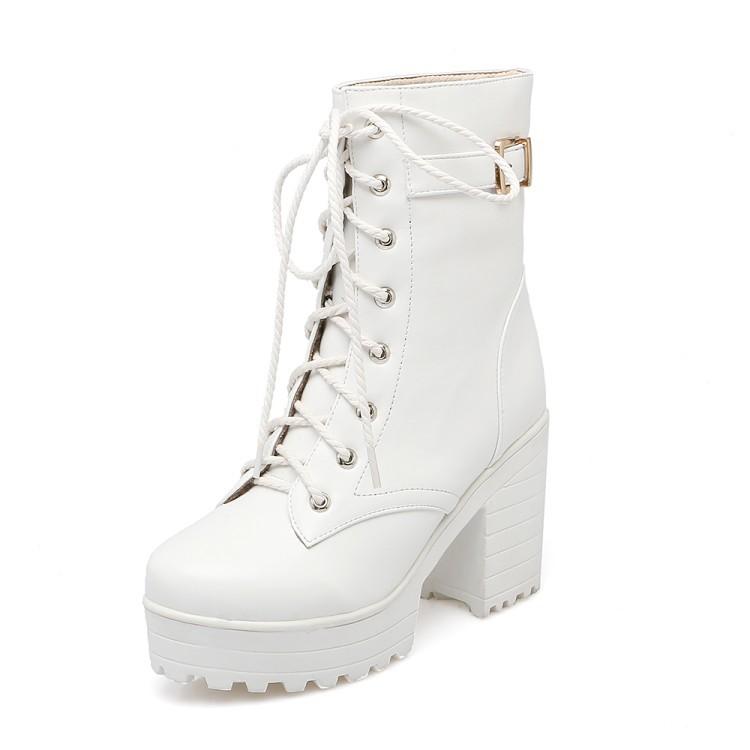 Women Platform Chunky High Heel PU Martin Boots