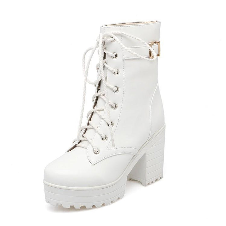 Women Platform Chunky High Heel PU Martin Boots