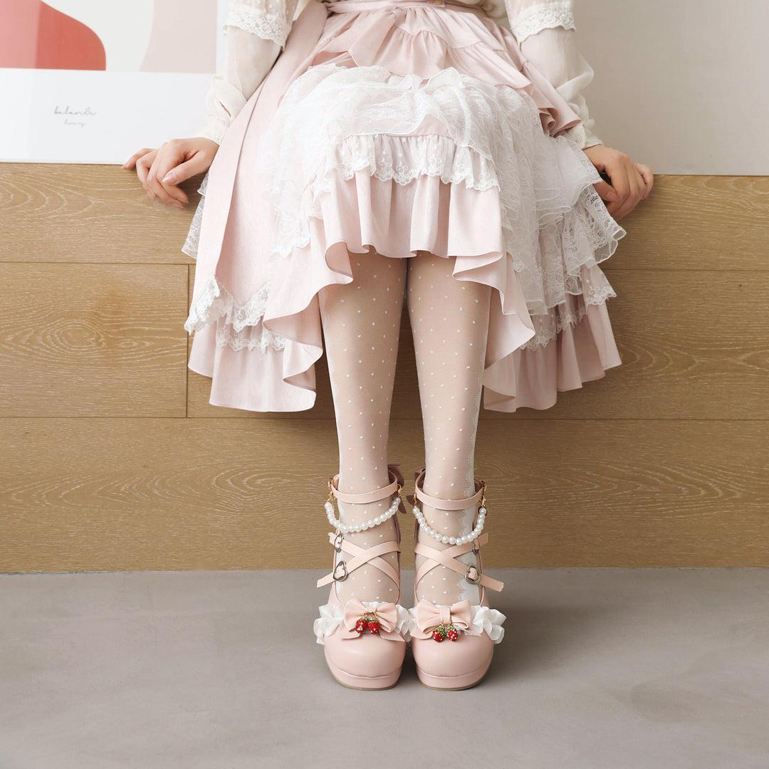 Cute Pearl Bow Lace Lolita Japanese Mary Jane Shoes