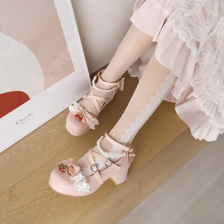Cute Pearl Bow Lace Lolita Japanese Mary Jane Shoes