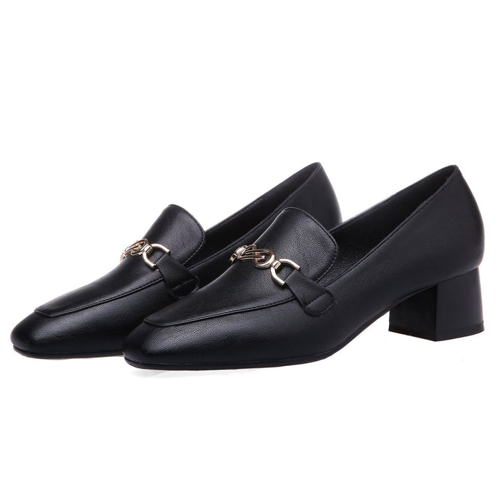 Metal Chunky Low-heel Loafers Shoes for Women