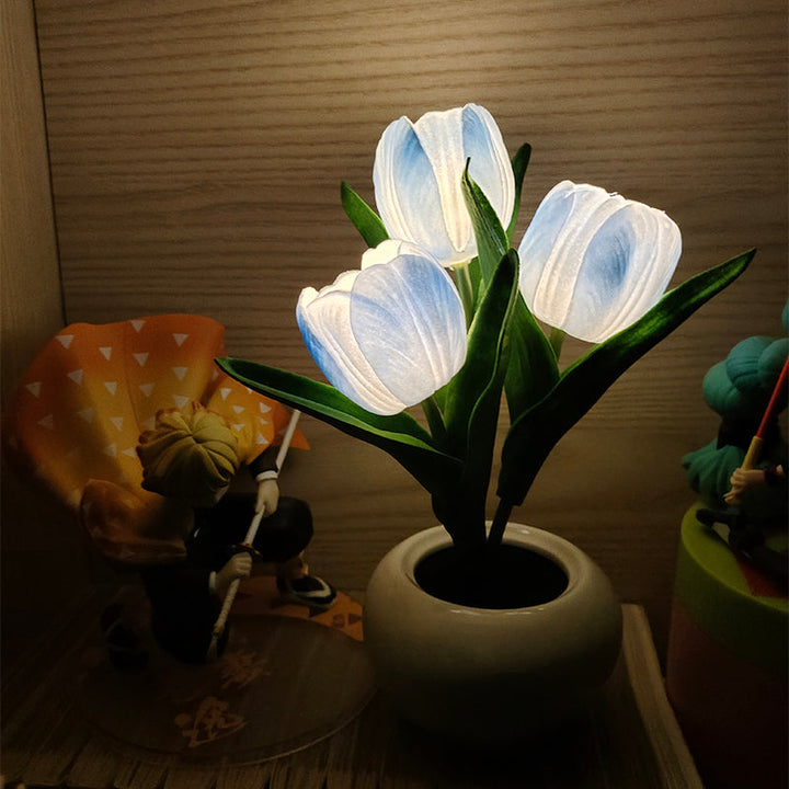 Led Simulation Tulip Night Light with Vase Table Lights