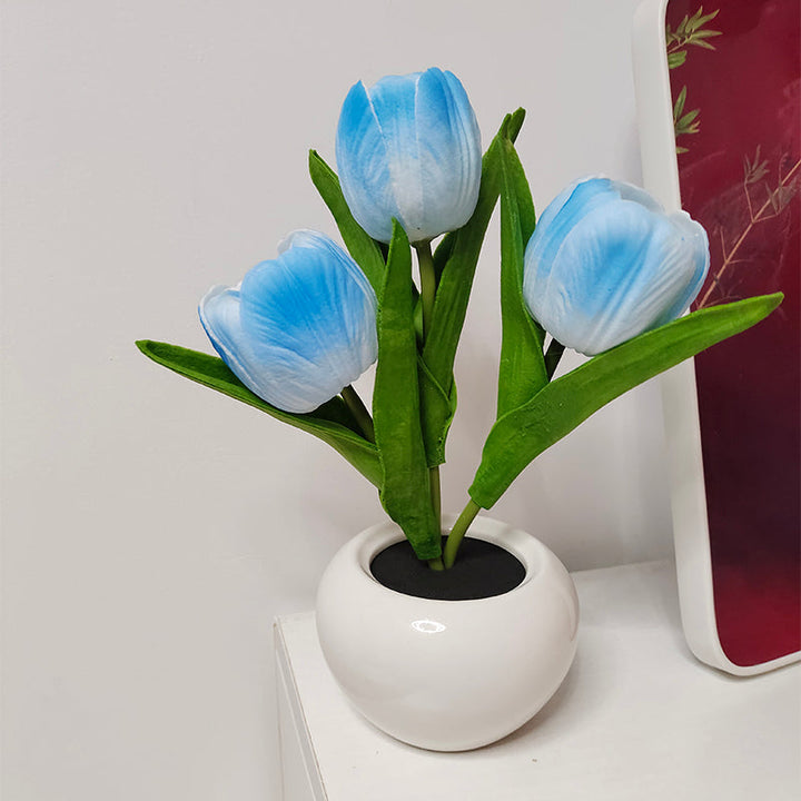 Led Simulation Tulip Night Light with Vase Table Lights