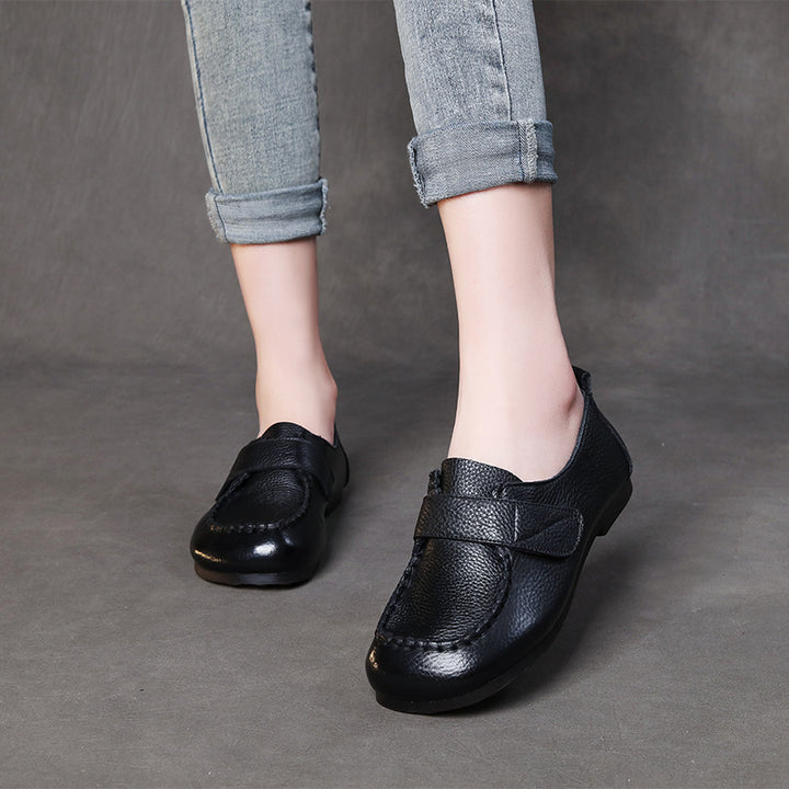 Women Handmade Velcro Loafers Leather Comfort Flat Mother Shoes