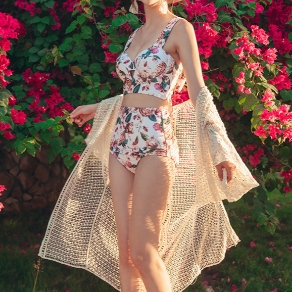 Women Summer Camisole Printing Swimsuit Push-Up Bikini Set Beachwear