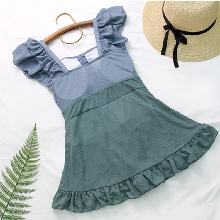 Sweet Square Collar Flouncing One-Piece Swimwear