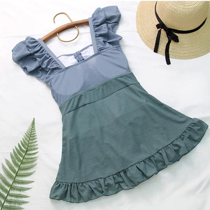 Sweet Square Collar Flouncing One-Piece Swimwear