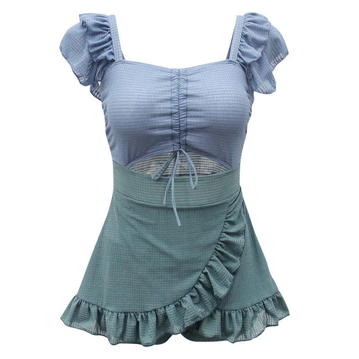 Sweet Square Collar Flouncing One-Piece Swimwear