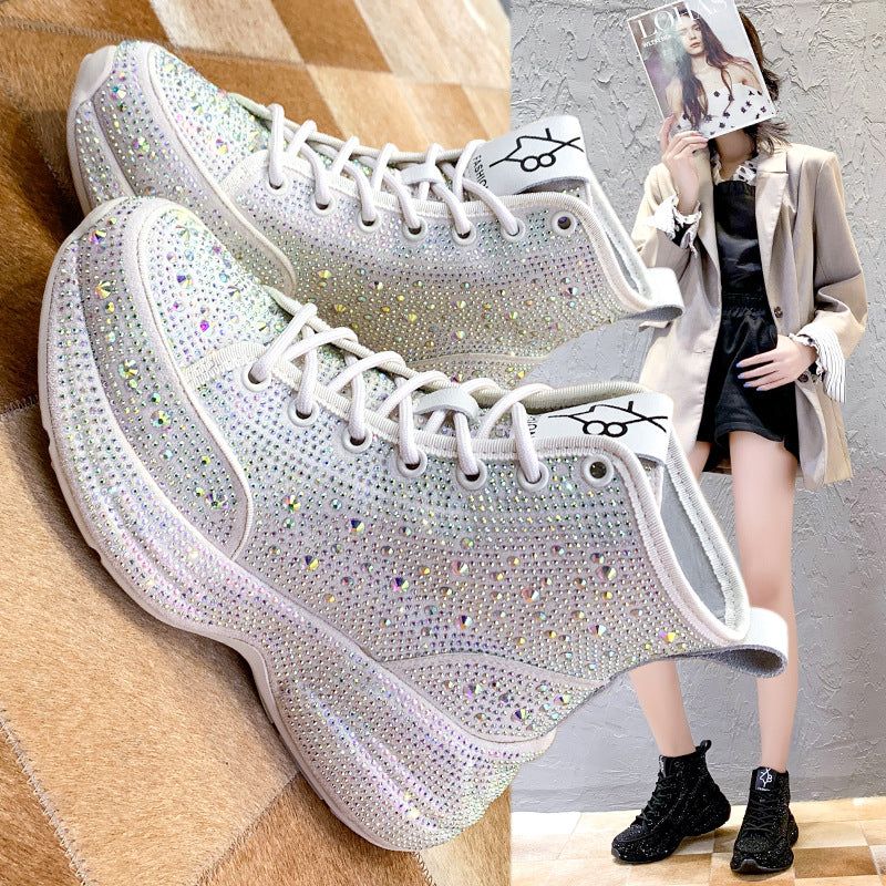 Women's Rhinestone Platform Shoes Fashion High Top Sneakers