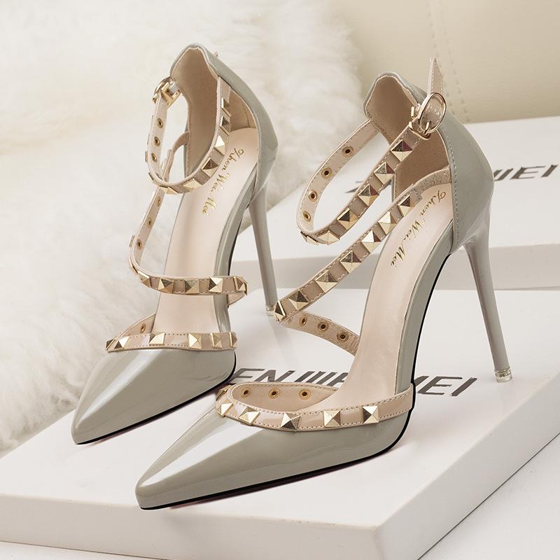 Womens Pointed Toe Strappy Studded Heels