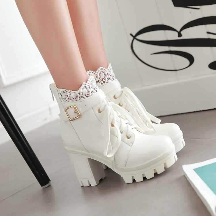 Women Punk Laces Chunky Heel Lace Up Boots
