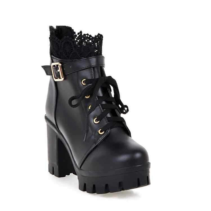 Women Punk Laces Chunky Heel Lace Up Boots