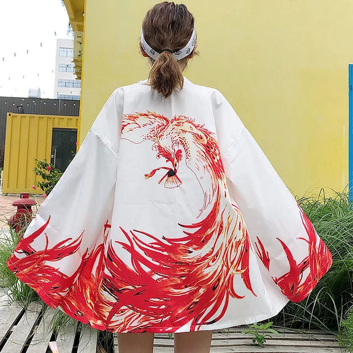 Vintage Phoenix Print Kimono Outerwear