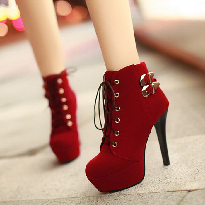 Black/Red Platform Stiletto High Heel Ankle Boots