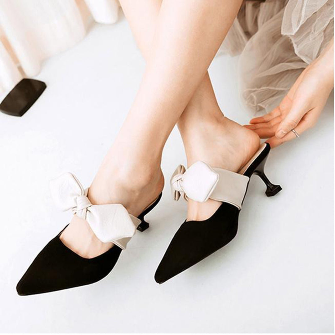 Womens Bow Pointed Toe Mule Shoes
