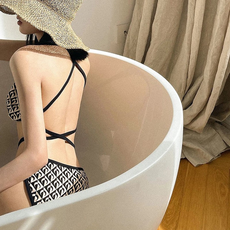 Korean Style Low Waist Bikini Set Plaid Swimsuit