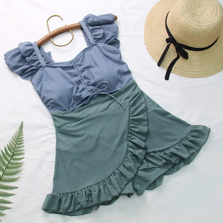 Sweet Square Collar Flouncing One-Piece Swimwear