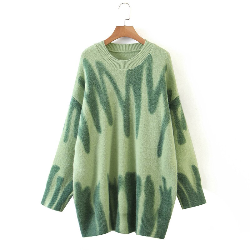 Women Knitted Sweater Vintage Striped Print Sweater Oversized Pullovers