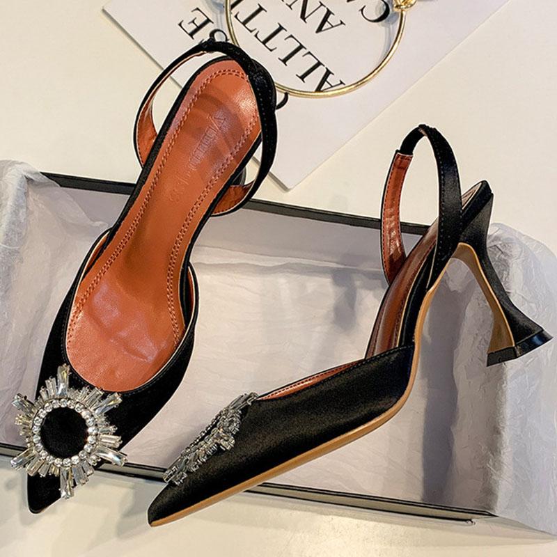 Satin Rhinestone Slingback Stiletto Heels Dress Shoes