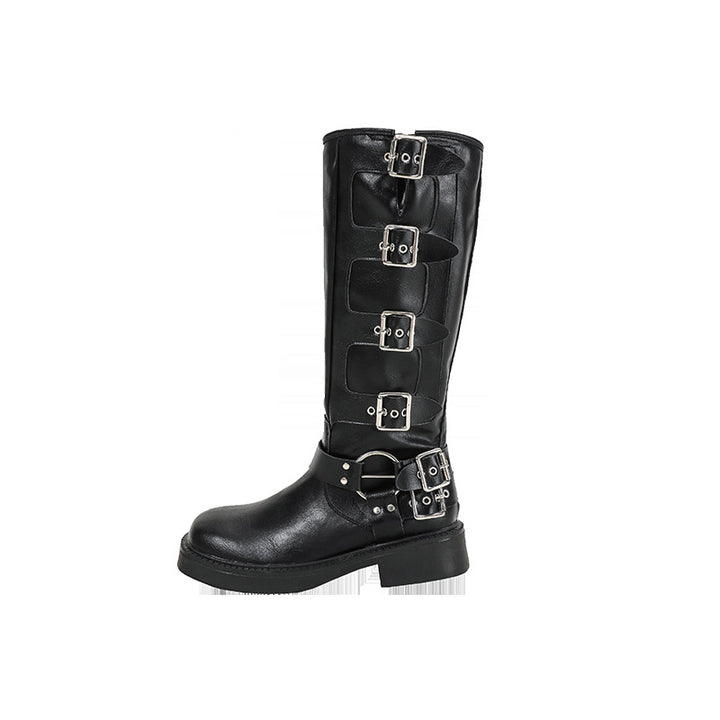 Women's Square Toe Multi Buckle Tall Moto Boots