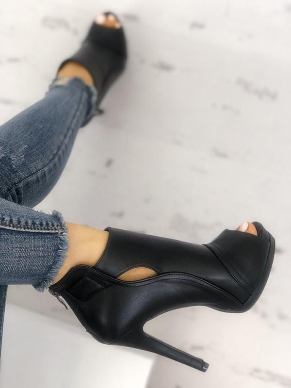 Women Black Peep Toe Cutout Stiletto Shoes Sandals Thin High Heel Ankle Boots