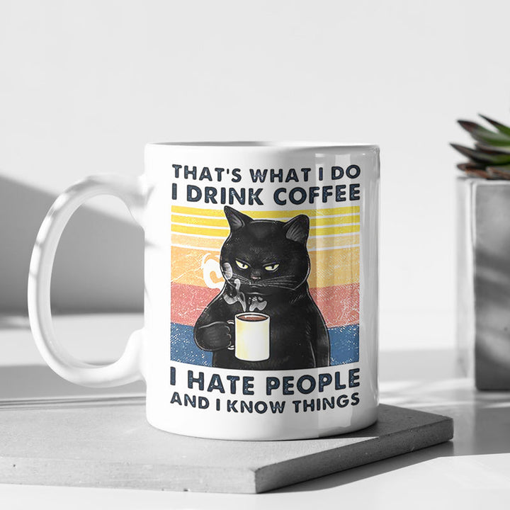 Funny Coffee Know Things Black Cat Ceramic Mug