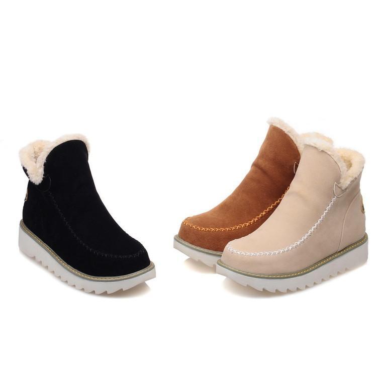 Winter Ankle Boots Fur Lining Flat Heel Boots For Women