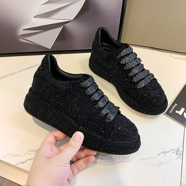 Women's Rhinestone Chunky Bottom Casual Trainers Shoes